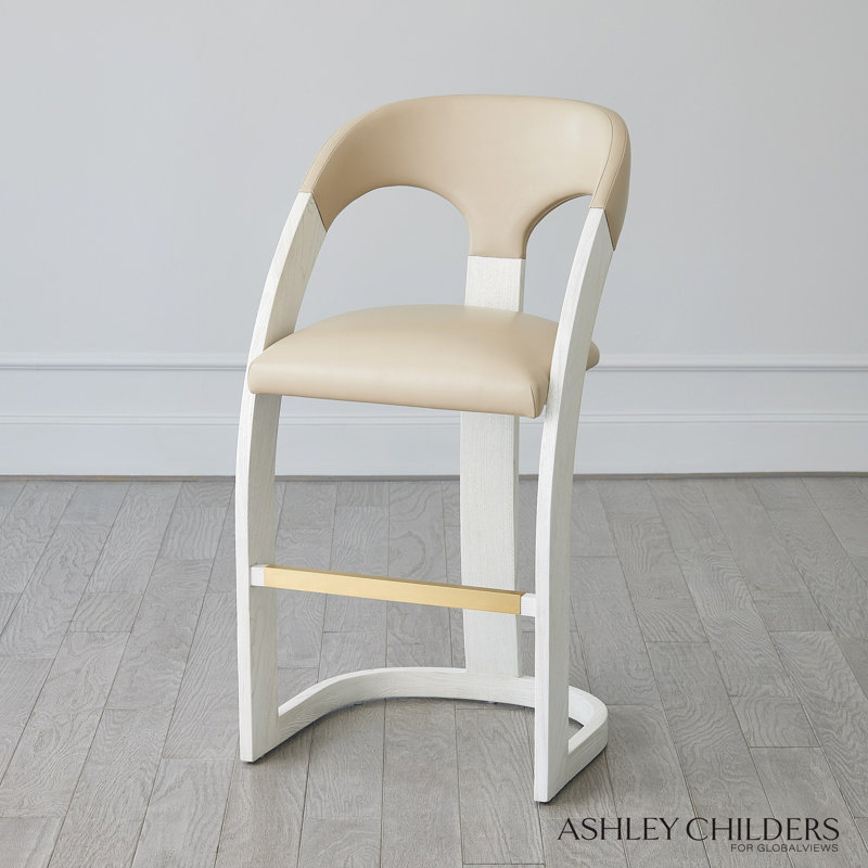 Antique Leather Delia Stool, Bar Stool (30" Seat Height), Beige/White