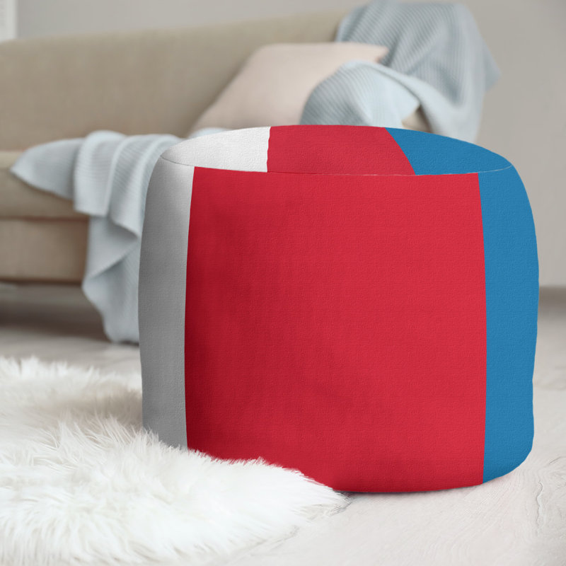 Repose-pieds cubique rond à rayures 20,5", Blanc / rouge / bleu poudre