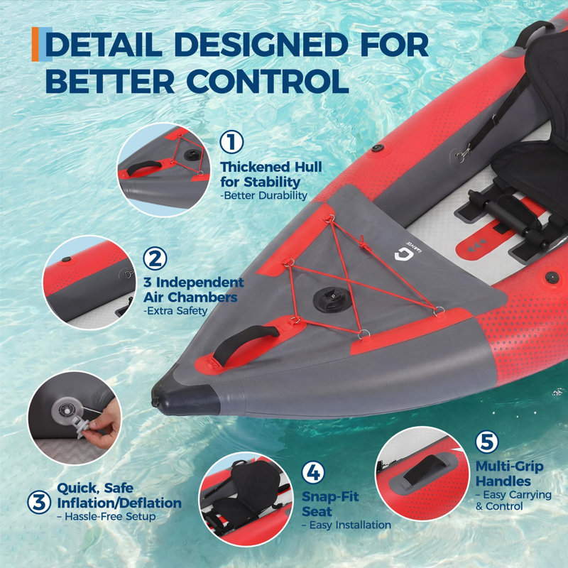 12.5FT 2 Person Inflatable Kayak for Adults, Portable Fishing Touring Kayak Set with Padded Seats, 3 Fins, Pump, Carry Bag, Repair Kit, 450lbs Load Capacity