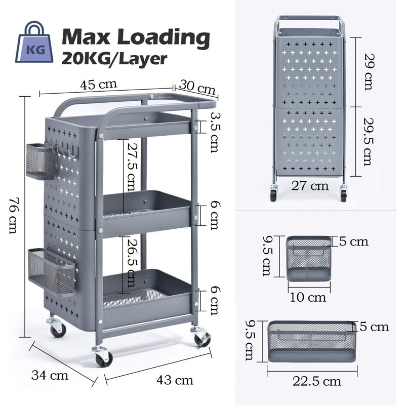 Hayward Metal Bar Cart, Grey