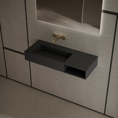 Lavabo de salle de bain mural à surface solide 39 "x 16" noir mat Monblari