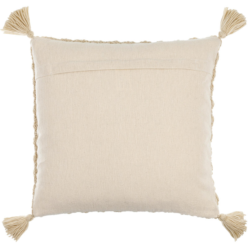 Makrome Wool Blend Throw Pillow, Beige, 18"H x 18"W, Down Blend