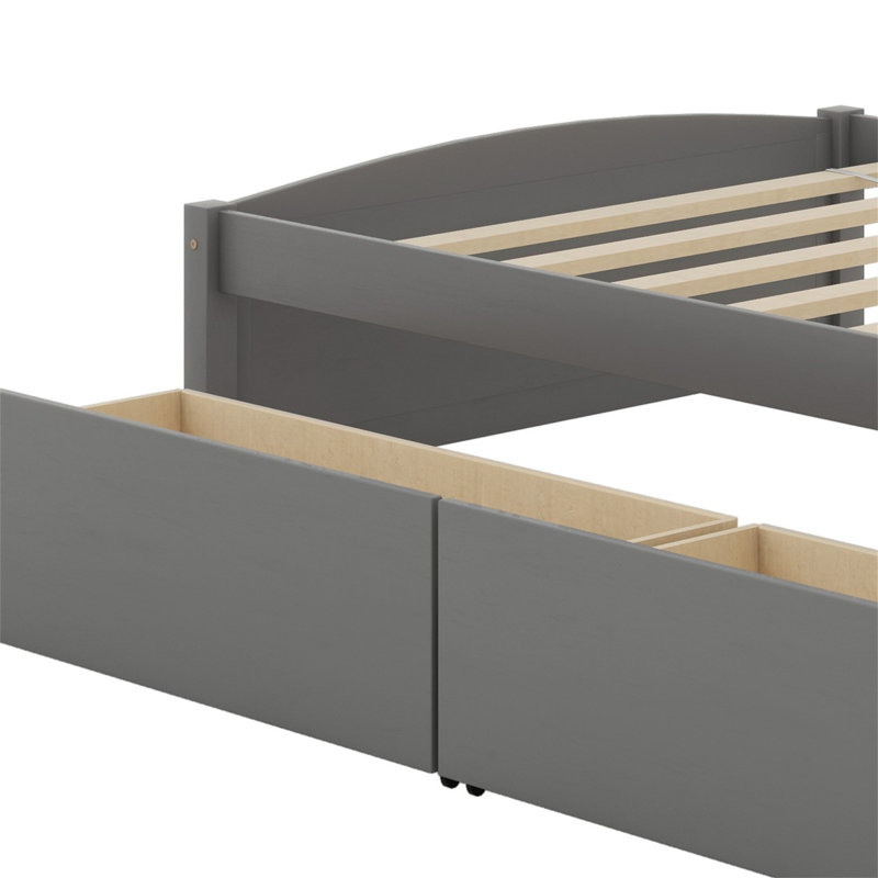 Lit plateforme simple en bois avec deux tiroirs Areisy, Gris