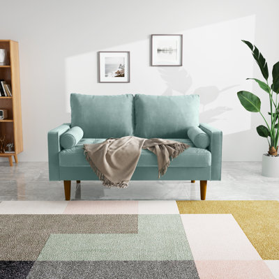Canapé Masterson moderne, canapé en velours de 58 pouces pour le salon, coussins à ressorts, coussins modernes à assemblage facile avec coussin décoratif pour petits espaces