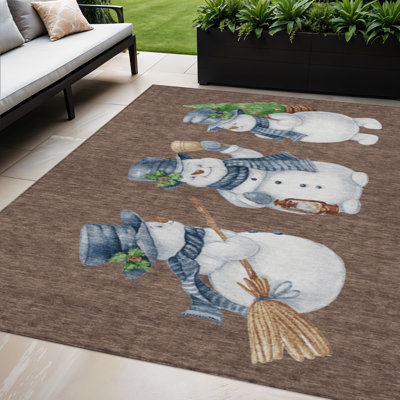 Tapis intérieur lavable bonhomme de neige bleu denim 5 pi x 8 pi bleu et ivoire