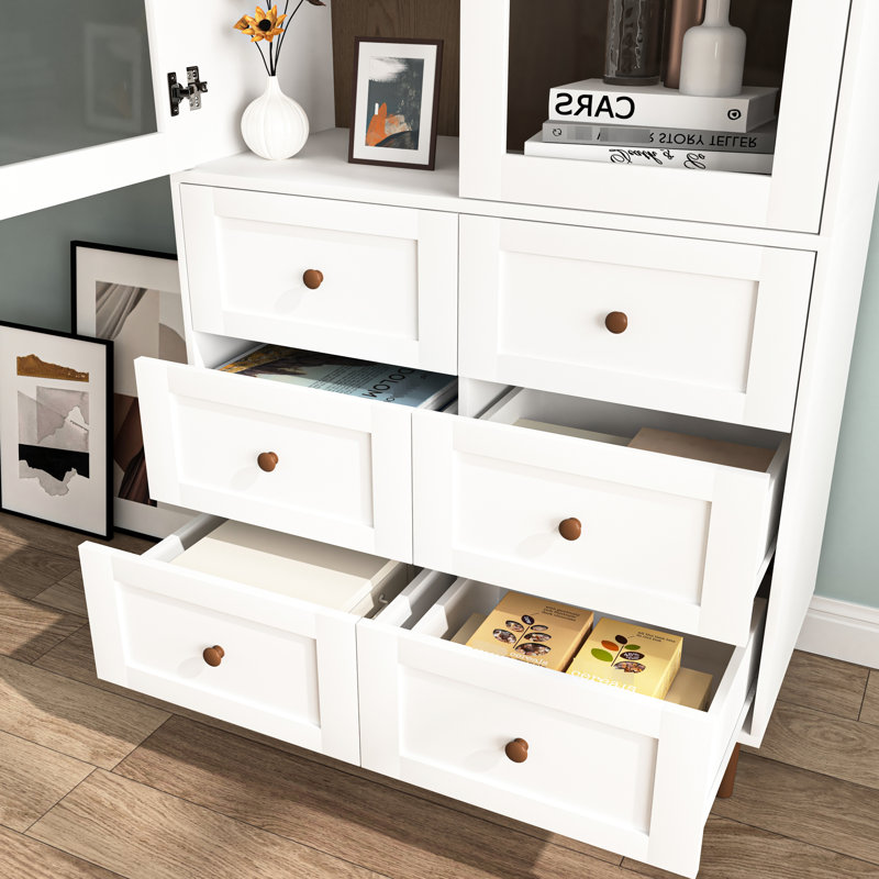 Armoire de rangement blanche avec tablettes réglables - Grand garde-manger pour porte en verre