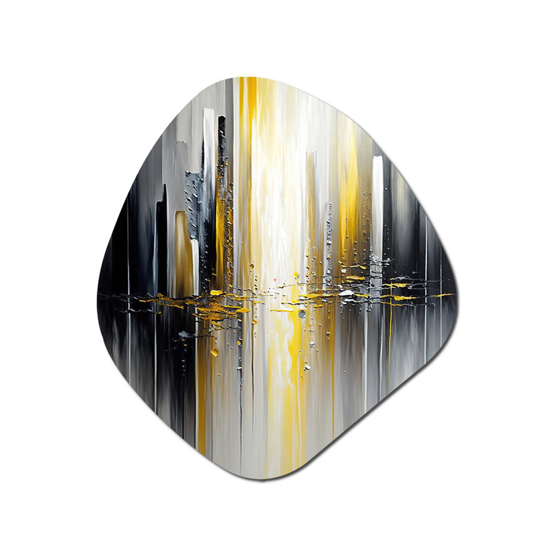 Abstrait géométrique noir et jaune II - reproduction d'art géométrique abstraite asymétrique en métal, sculpture murale