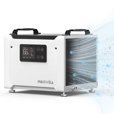 Déshumidificateur Energy Star de 70 pintes avec boyau d'évacuation Moiswell - idéal pour les sous-sols, les espaces commerciaux, les vides sanitaires et les grandes pièces - Dégivrage automatique et conception portable