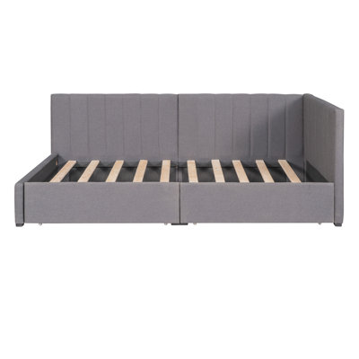 Upholstered Daybed with 2 Storage Drawers Sofa Bed Frame No Box Spring Needed, Linen Fabric