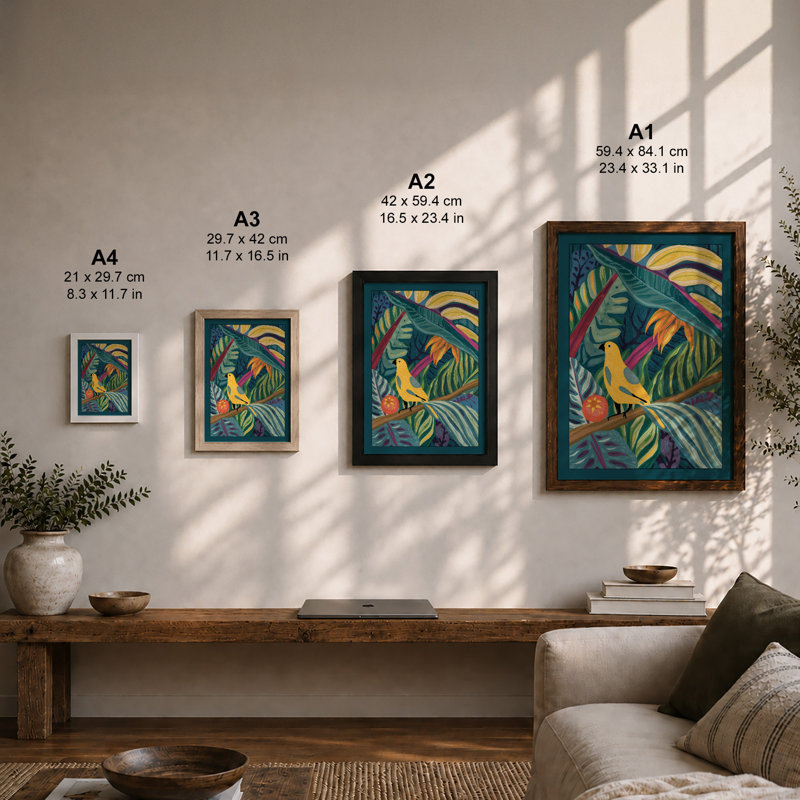 Parrot Tropical - Framed Print, A2 - 59.4 x 42.0 cm, White
