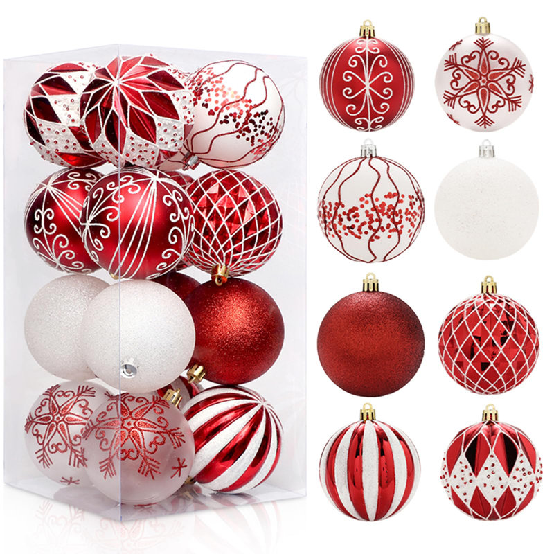 Ensemble de 16 boules de Noël rouges et blanches, Red and White