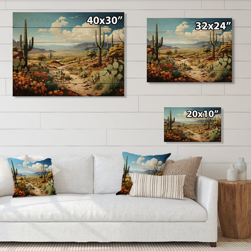 " Green Blue Cactus Desert Guardian Organ II ", 24" H x 32" W x 0.78" D