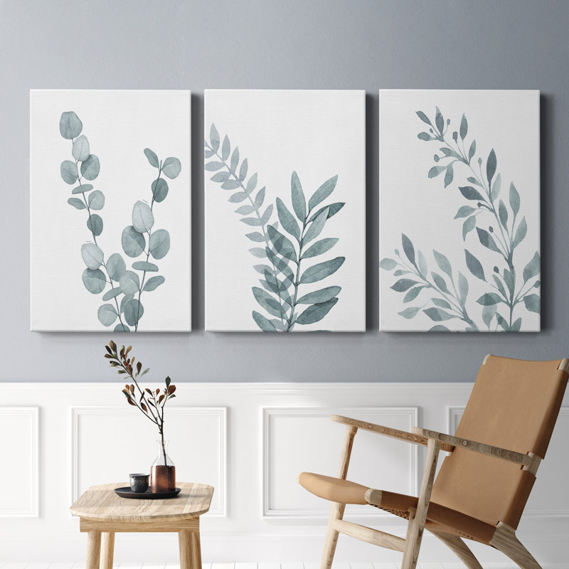 «Blue Botanical Wash I», ensemble de 3 reproductions sur toiles tendues, H 60 po x l 120 po x P 3 po
