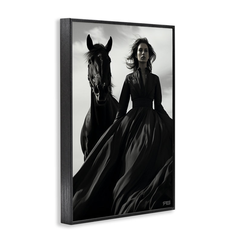 Art tendance femme avec cheval, estampe numérique par RB, Giclée encadrée noir minuit, H 18 po x l 12 po
