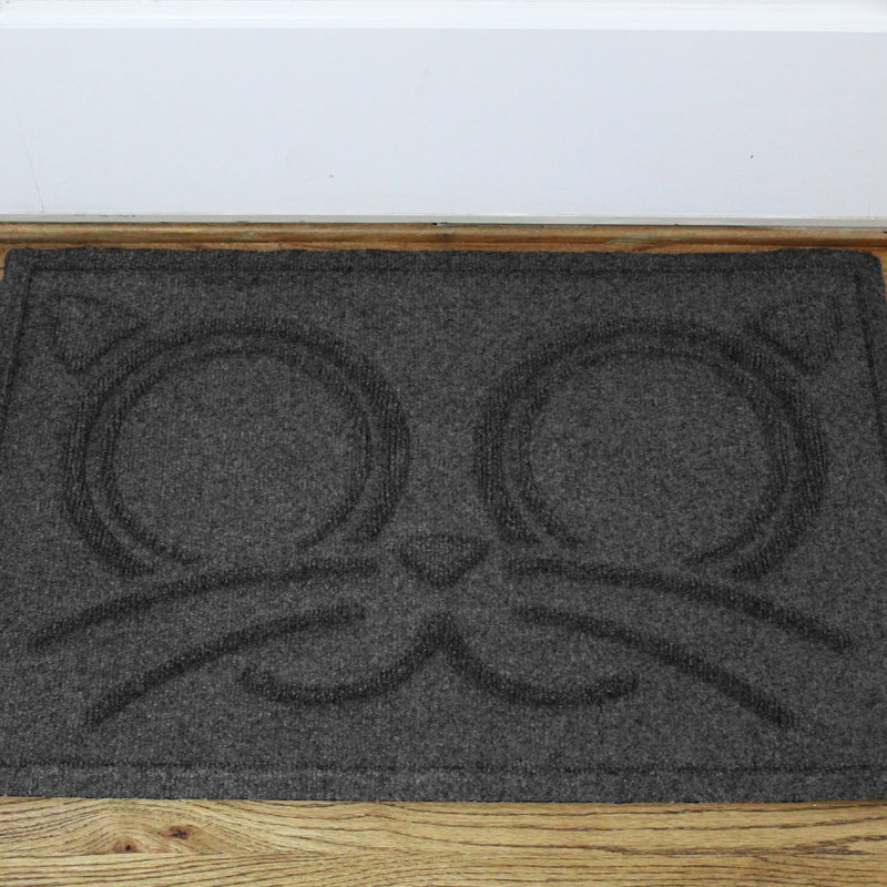 Tapis d'alimentation intérieur pour chat WaterHog® Kitty Face 12 po x 18 po, 12", Gris moyen