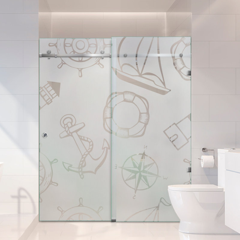 Cabine de douche en verre coulissante l 58 po x H 80 po, Semi-privé, Oui