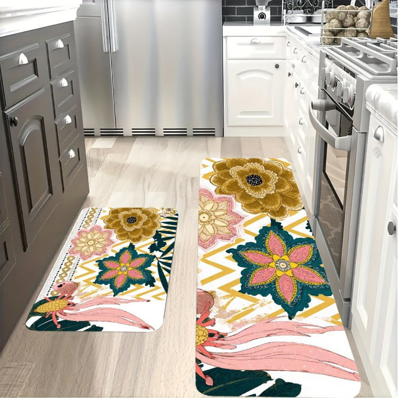 Ensemble de 2 tapis de cuisine à motif floral tropical