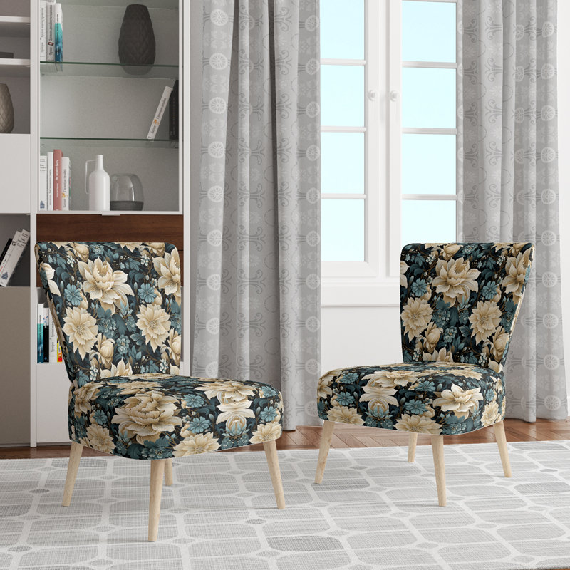 Chaise d'appoint rembourrée blanche et bleue Symphony Of Petal Gardens