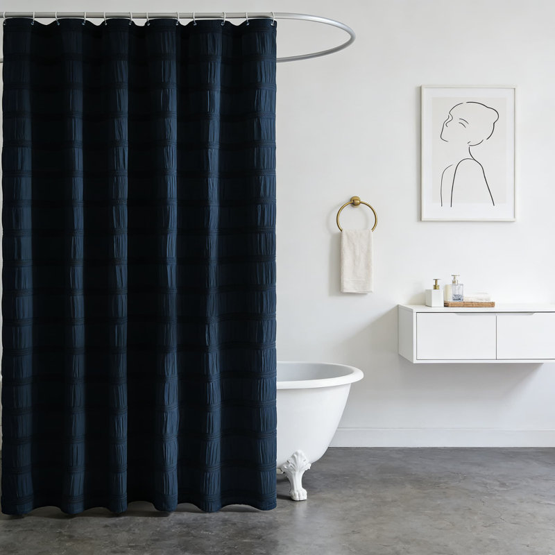 Rideau de douche à texture gaufrée à rayures, rideau de salle de bain en tissu texturé pour un décor élégant et romantique