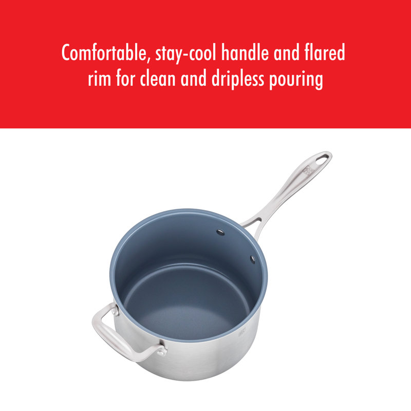 Zwilling Spirit 3-ply Stainless Steel Ceramic Nonstick Saucepan with Lid, 4 qt.