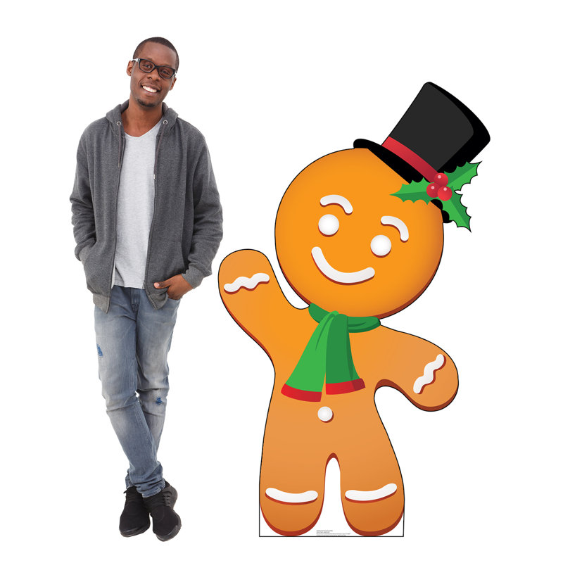 65'' Festive Gingerbread Man Cardboard Standup with Hat and Scarf