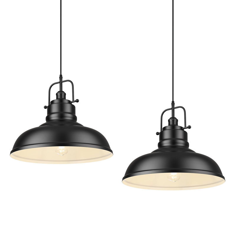 2 Pack 17.7 Inch 1-Light Industrial Single Dome Pendant Light, 99" H x 17.7" W x 17.7" D, Matte Black