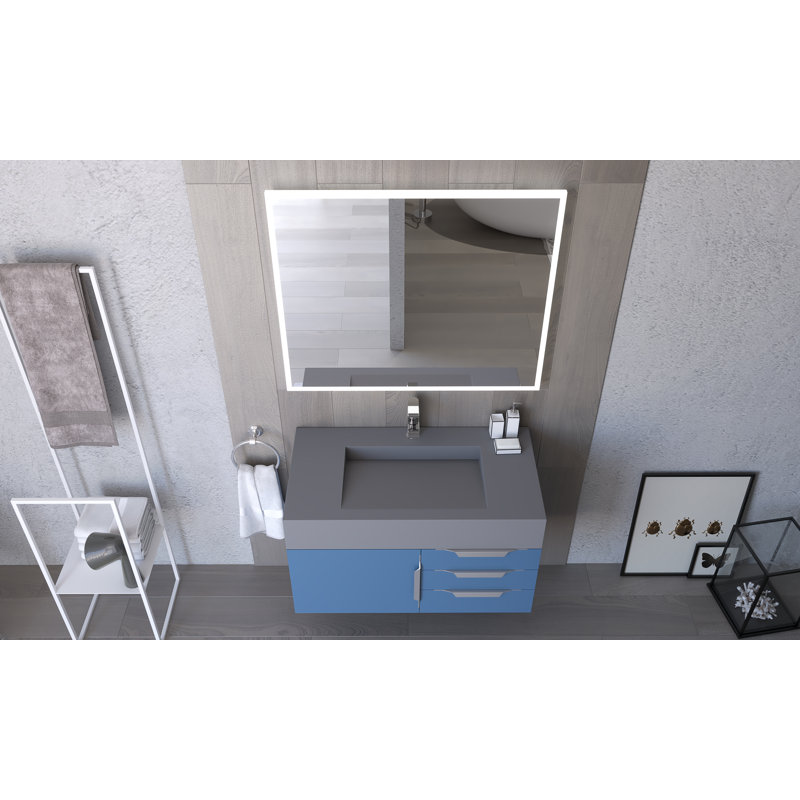 Modern 36" Wall-Mounted Single Bathroom Vanity Set with Mirror, Gold, Gray, Gray
