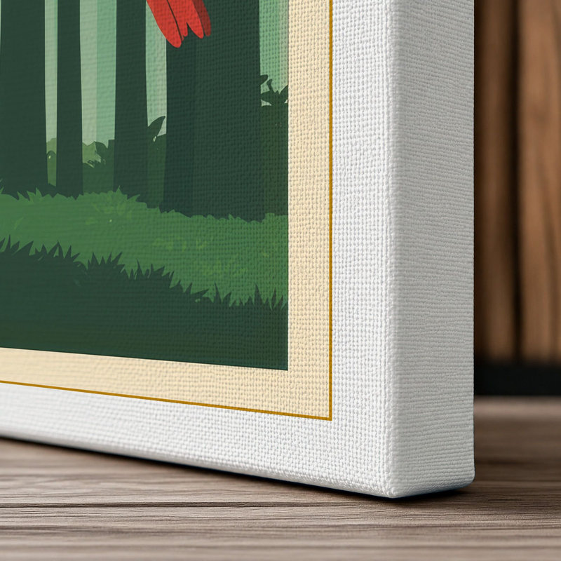 Cardinal in the Forest Scandinavian - Wrapped Canvas, 18x12 - 45.7 x 30.5 cm, White Border