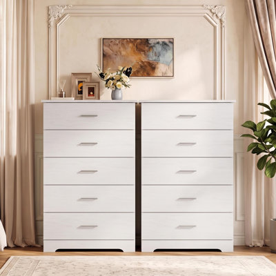 2 Set of 5-Drawer Bedroom Storage Cabinet, 47 Inch Tall Drawer Chest Fitted with Metal Pulls, Storage Organizer Suitable for Bedroom, Entryway and Hal