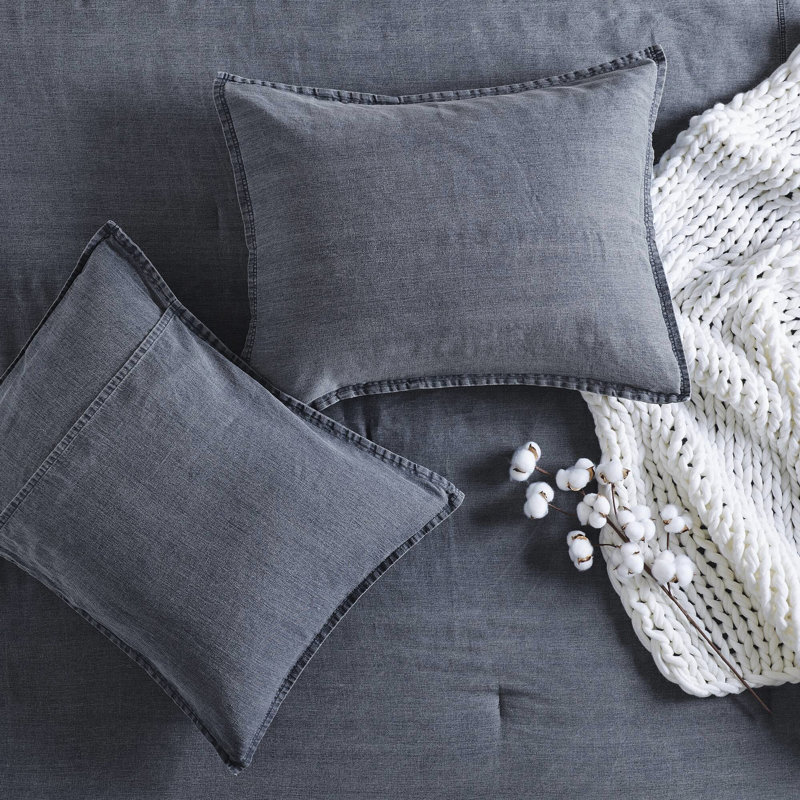 3 pièces d'édredon double / grand en bleu - 100% coton lavé sergé, conception avec rétrécissement réduit pour une sensation confortable, tout confort