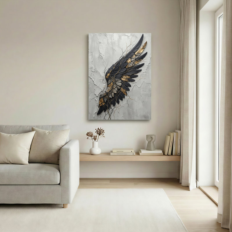 Ensemble de 1 tableau sur toile représentant une plume ailée, H 40 po x l 28 po, Wrapped Canvas