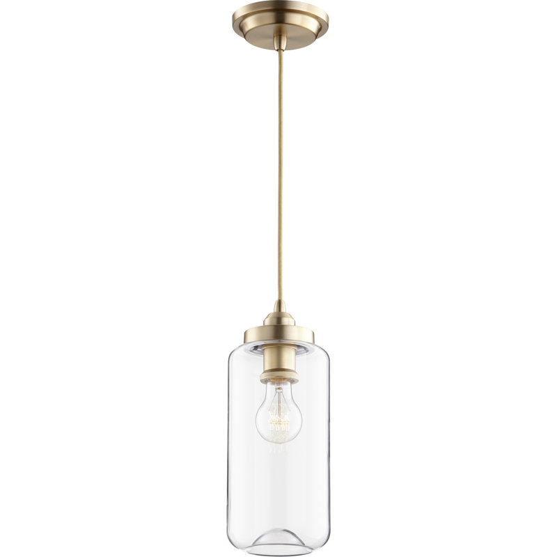 Luminaire suspendu cylindrique à 1 lumière Rayner, Laiton vieilli, H 9,5 po x l 6,75 po