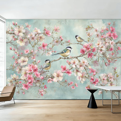 Papier peint adhésif à peler et à coller Branches florales délicates Peintures à la main vertes douces de style H 69 po x l 96 po, papier peint amovible en PVC, adhésif pour chambre à coucher, bureau à domicile