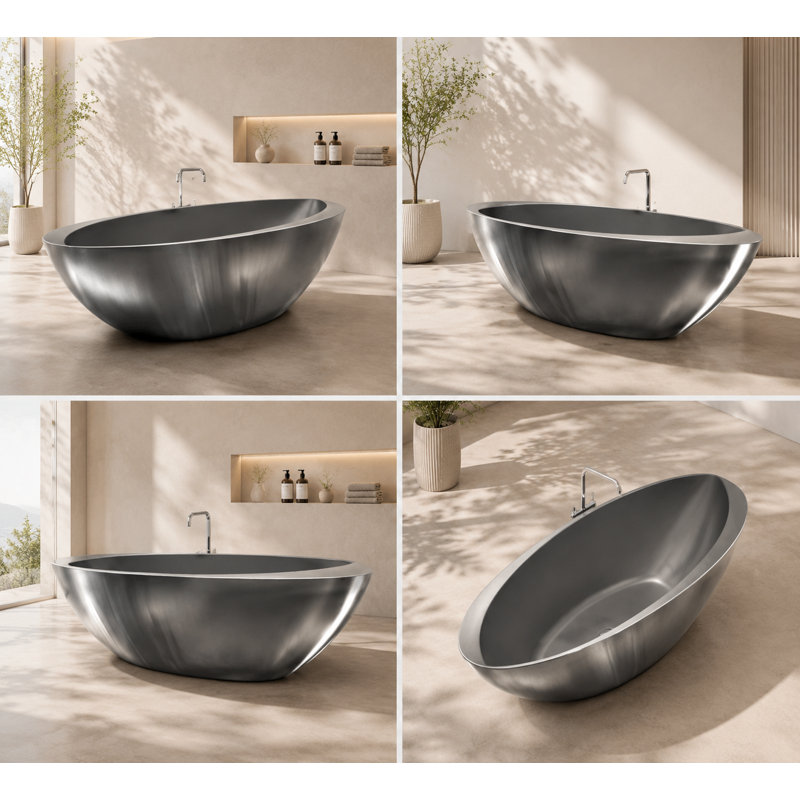 Vast Studio Aged Brass Freestanding Oval Bathtub –  Brass/Green Interior Deep Soaking Solid Surface Tub with Metallic Luxury Finish & Contemporary Spa-Inspired Design