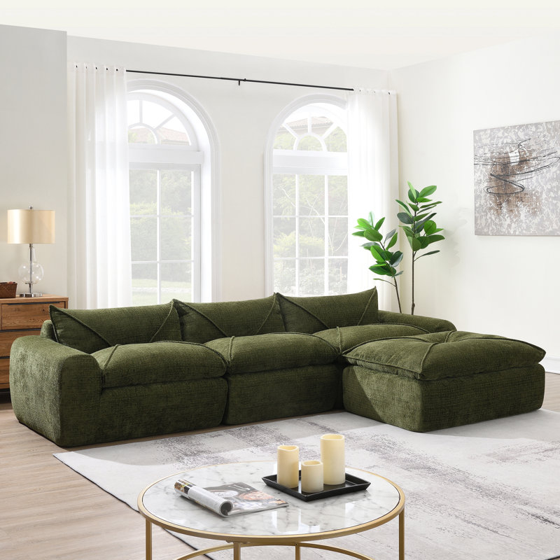Canapé de 116 po entièrement compressé avec mousse haute densité, aucun assemblage requis, conception sans pieds sans cadre, dossier et coussin de siège intégrés, combinaison libre, chenille de particules