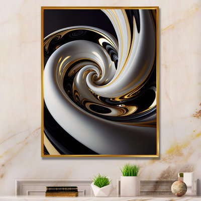 Vitrail doré noir et blanc III - Spirales abstraites, impressions sur toile