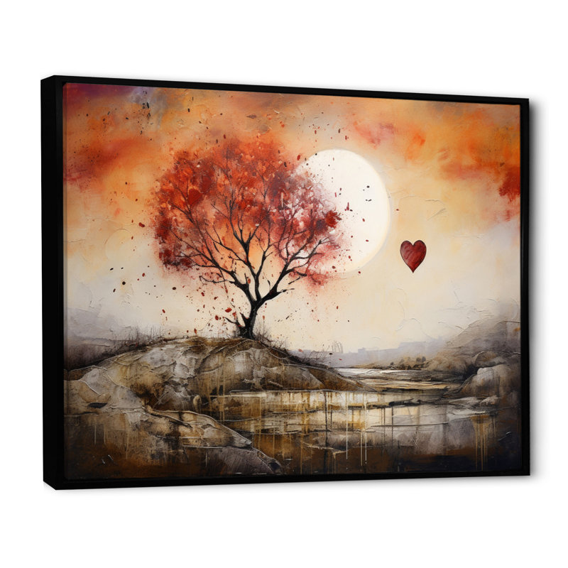 Paysage romantique avec fond de cœurs, Cadre flottant noir, H 12 po x l 20 po x P 1 po
