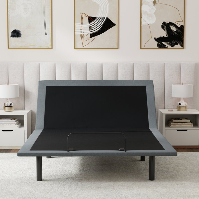 Base de lit ajustable pour grand lit Os4 en noir et gris, avec plateau supérieur divisé, avec réglages de la position du pied de la tête, retour à l'état initial plat à une seule pression, cadre très solide