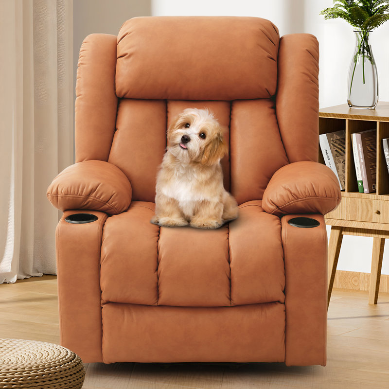 Sandrew Power Lift Recliner Chair with Vibrating Massage and Heating, 2 Side Pockets, and Cup Holders, USB Ports, Right Side Button, Faux Leather