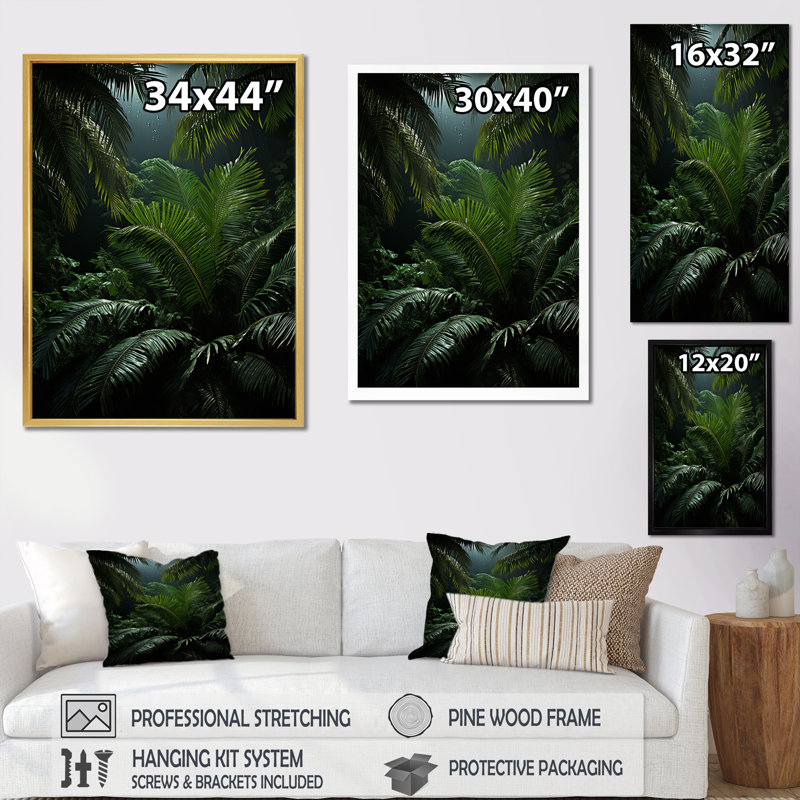 Palmiers dans la jungle II - impression, H 32 po x l 16 po x P 1 po, Toile tendue