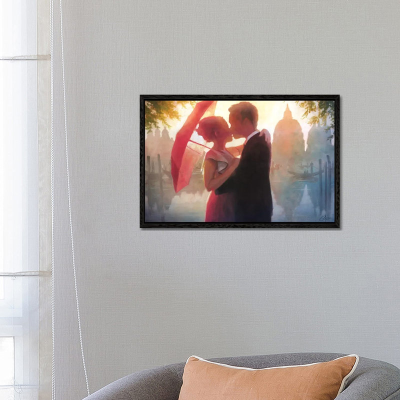 Red Umbrella In Venice by Christopher Clark - Floater Frame Print on Canvas, 66.04 cm H x 45.72 cm W, Black Framed Canvas
