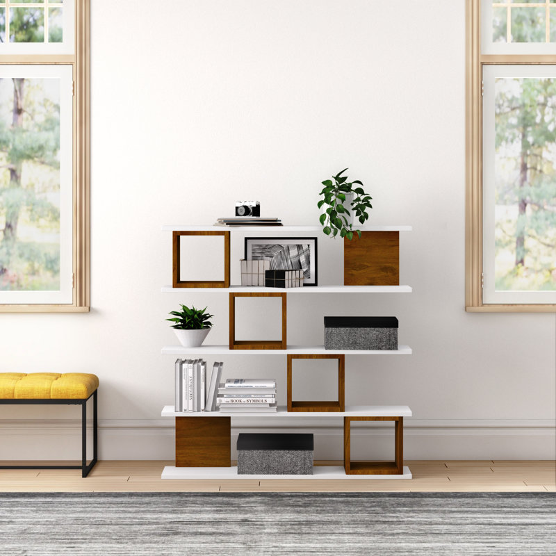 Lippi 119 cm H x 120 cm W Bookcase, White/Walnut