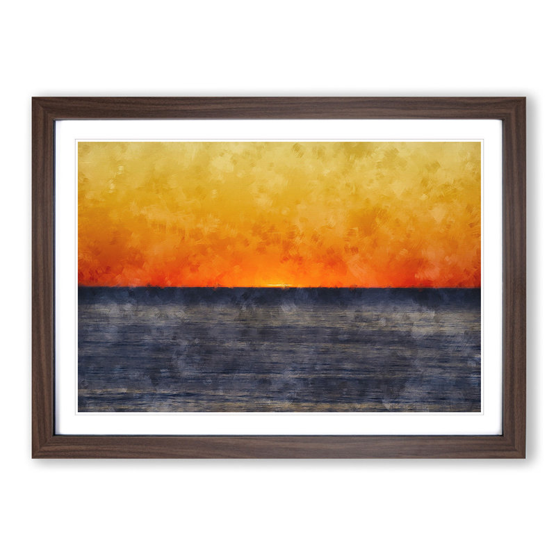 An Orange Sunset - Picture Frame Painting, 62cm H x 87cm W x 2cm D, Walnut Framed