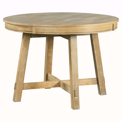 TREXM Farmhouse Round Extendable Dining Table with Leaf Wood Kitchen Table