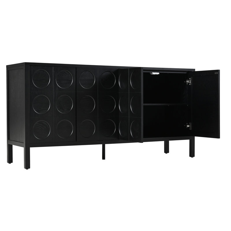 Élégante armoire de rangement en bois avec porte à cercle géométrique unique, idéale pour les salles d'étude