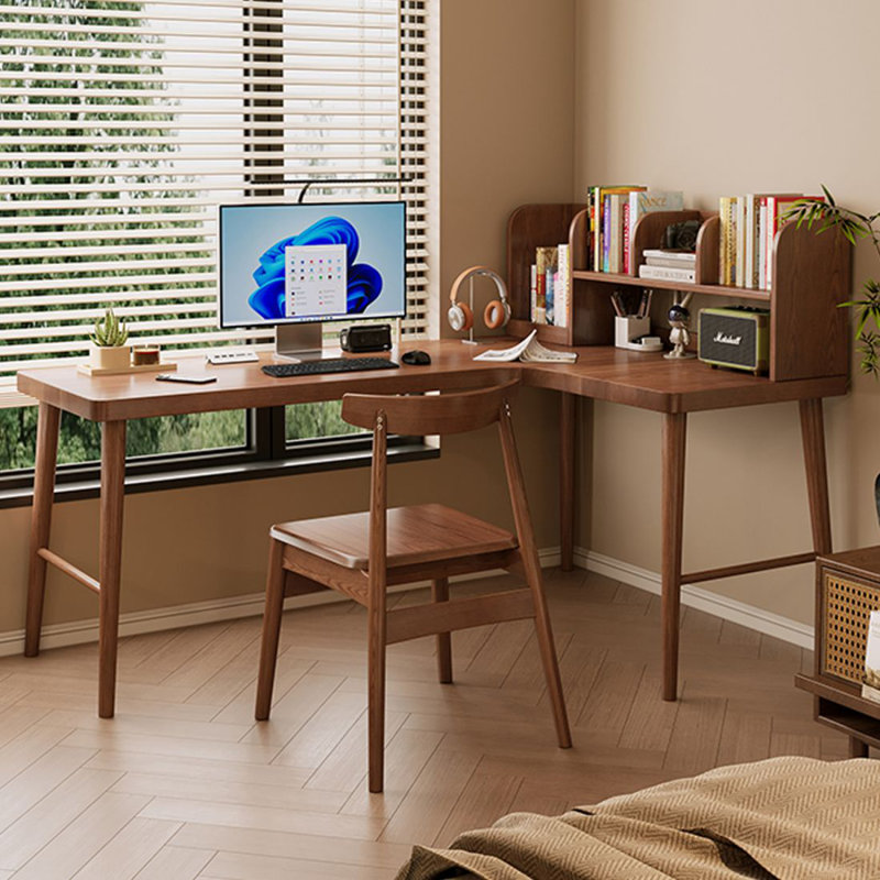 Bureau d'écriture en L en noyer massif, Oui, H 29,53 po x l 62,99 po x P 47,24 po