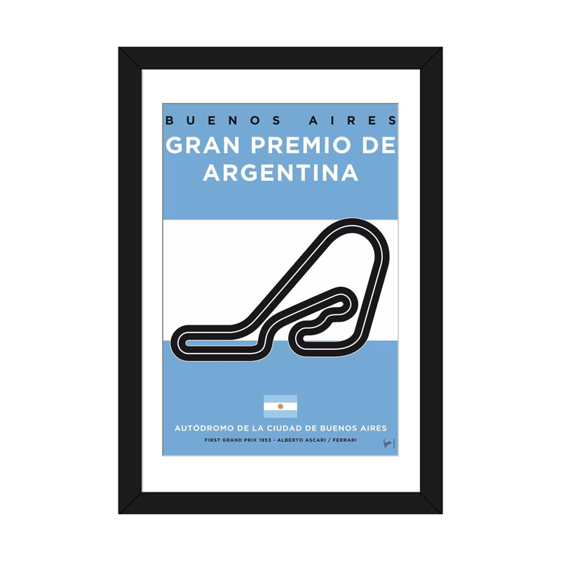 « f1 buenos aires course track », impression sur toile, H 32 po x l 24 po x P 1 po, Papier d'art encadré noir, Blanc