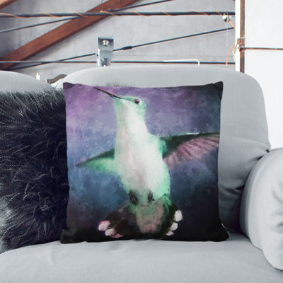 Hummingbird Bird in Flight Painting Cushion with Filling