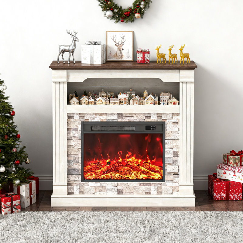 40" W Electric Fireplace With Mantel, Walnut