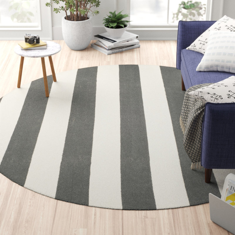 Parikh Hand Woven Cotton Striped Rug, Round 4'